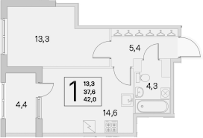 1-комнатная квартира 37.6 м², 2/5 эт., ЖК «ЮгТаун. Олимпийские кварталы»